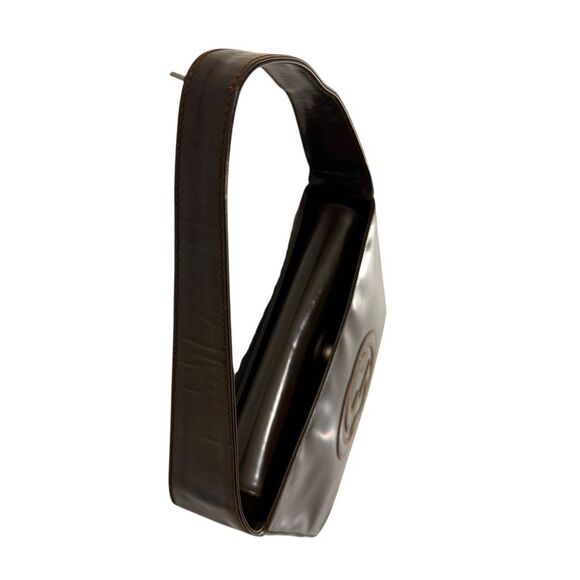 Gucci Patent Leather Authentic ! W serial# Brown Embossed Logo Shoulder Vintage - Picture 3 of 12